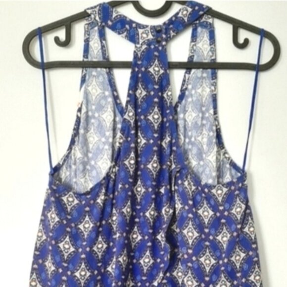 ASTR Anthropologie Split Back Scoop Neck Blue Patterned Tank Top Sz XS - Picture 8 of 12